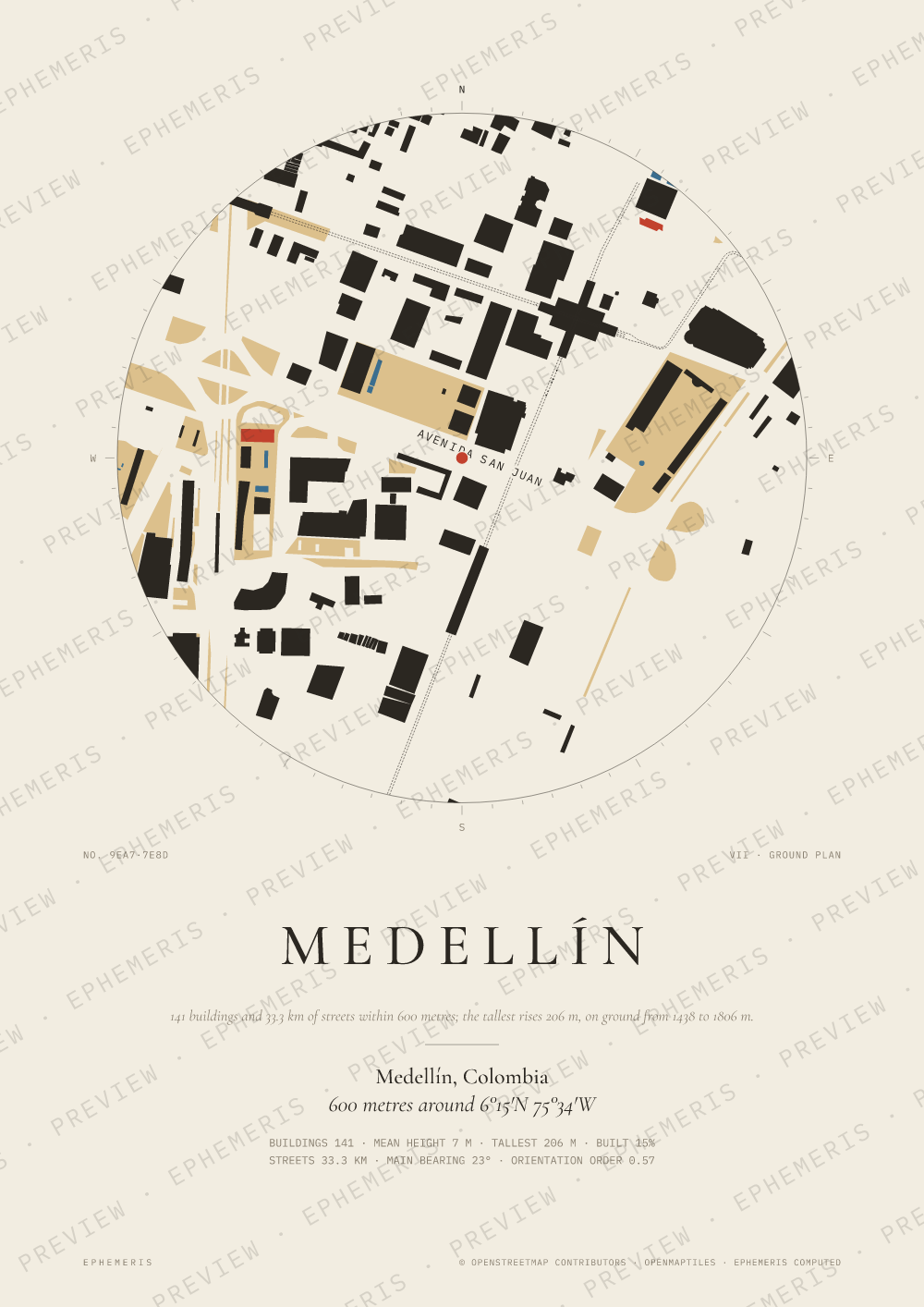 Medellín map poster: the city drawn as a plan