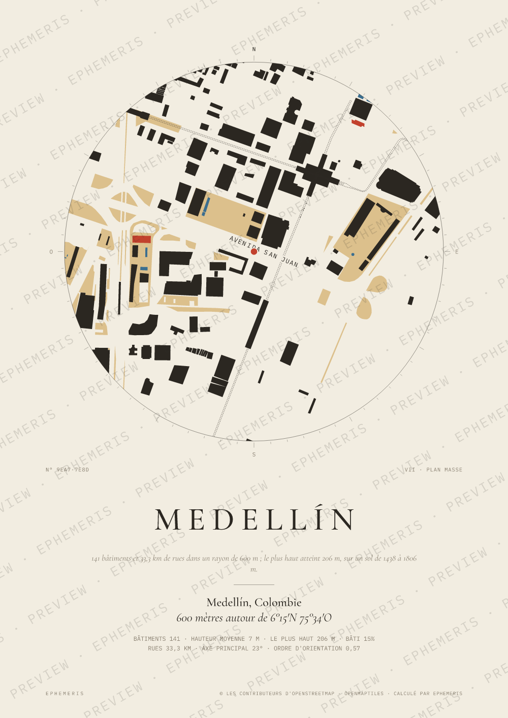 Affiche carte de Medellín : la ville dessinée en plan