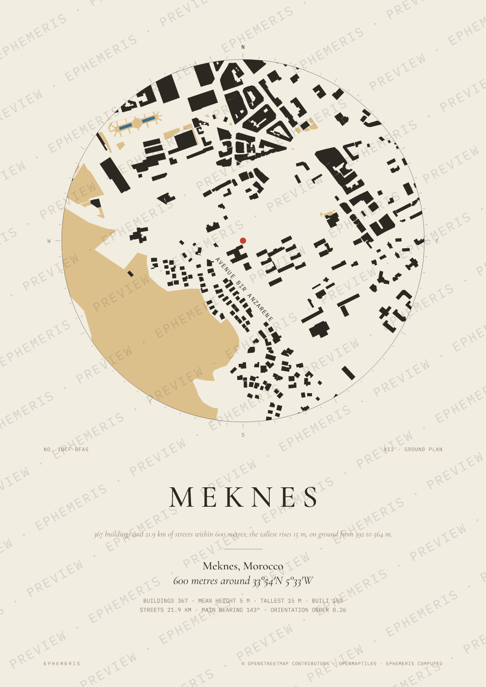 Meknes map poster: the city drawn as a plan