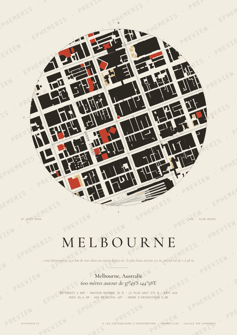 Affiche carte de Melbourne : la ville dessinée en plan