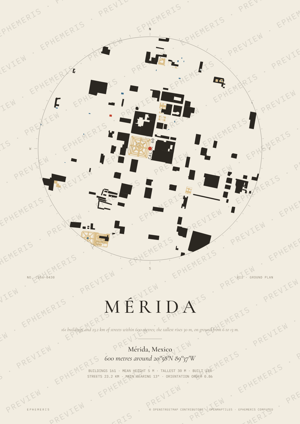 Mérida map poster: the city drawn as a plan