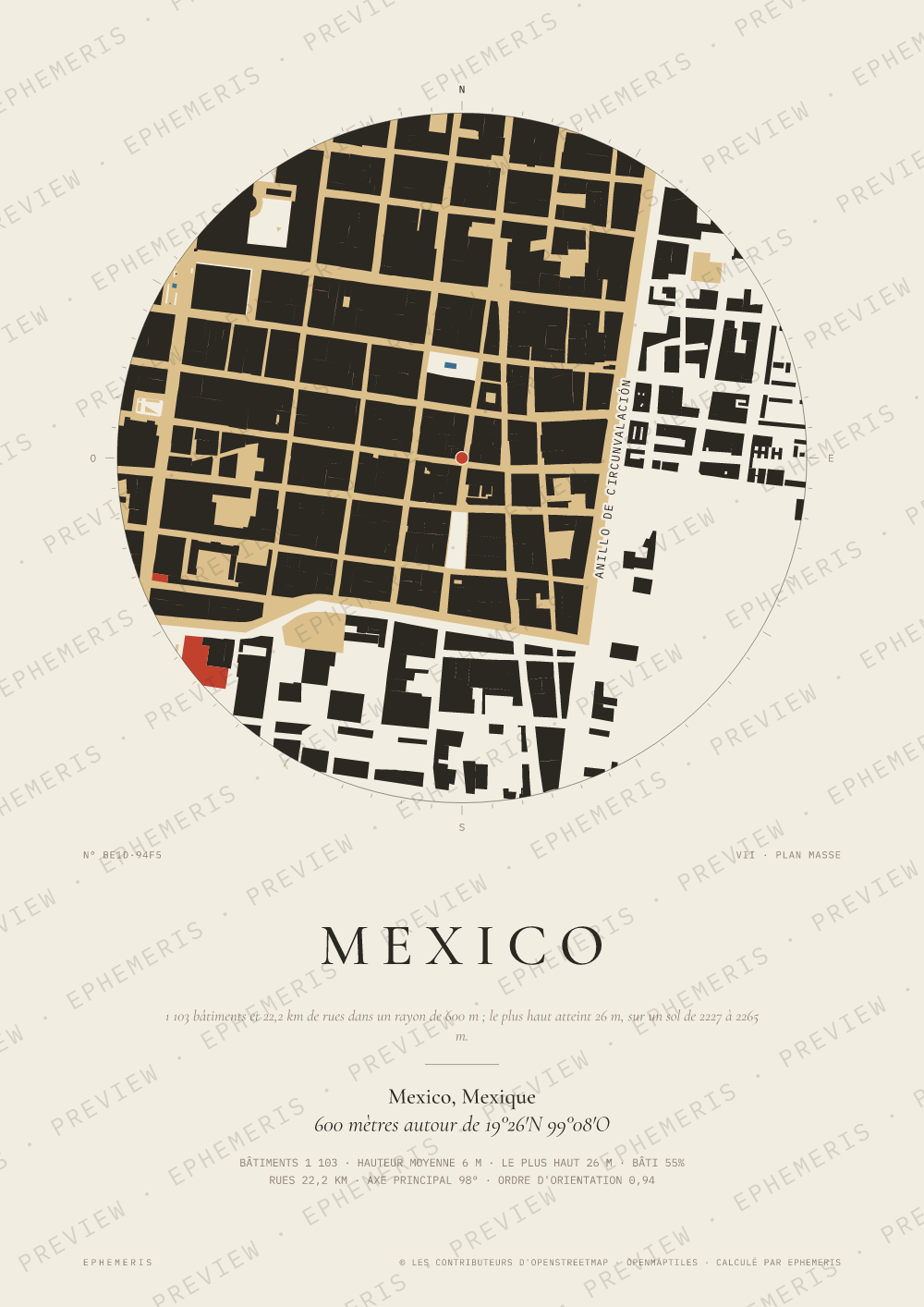 Affiche carte de Mexico : la ville dessinée en plan