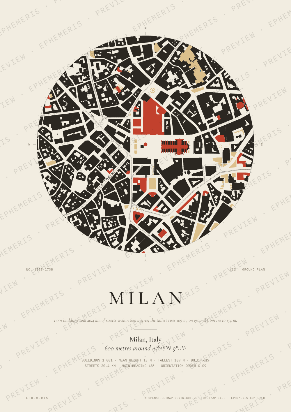 Milan map poster: the city drawn as a plan