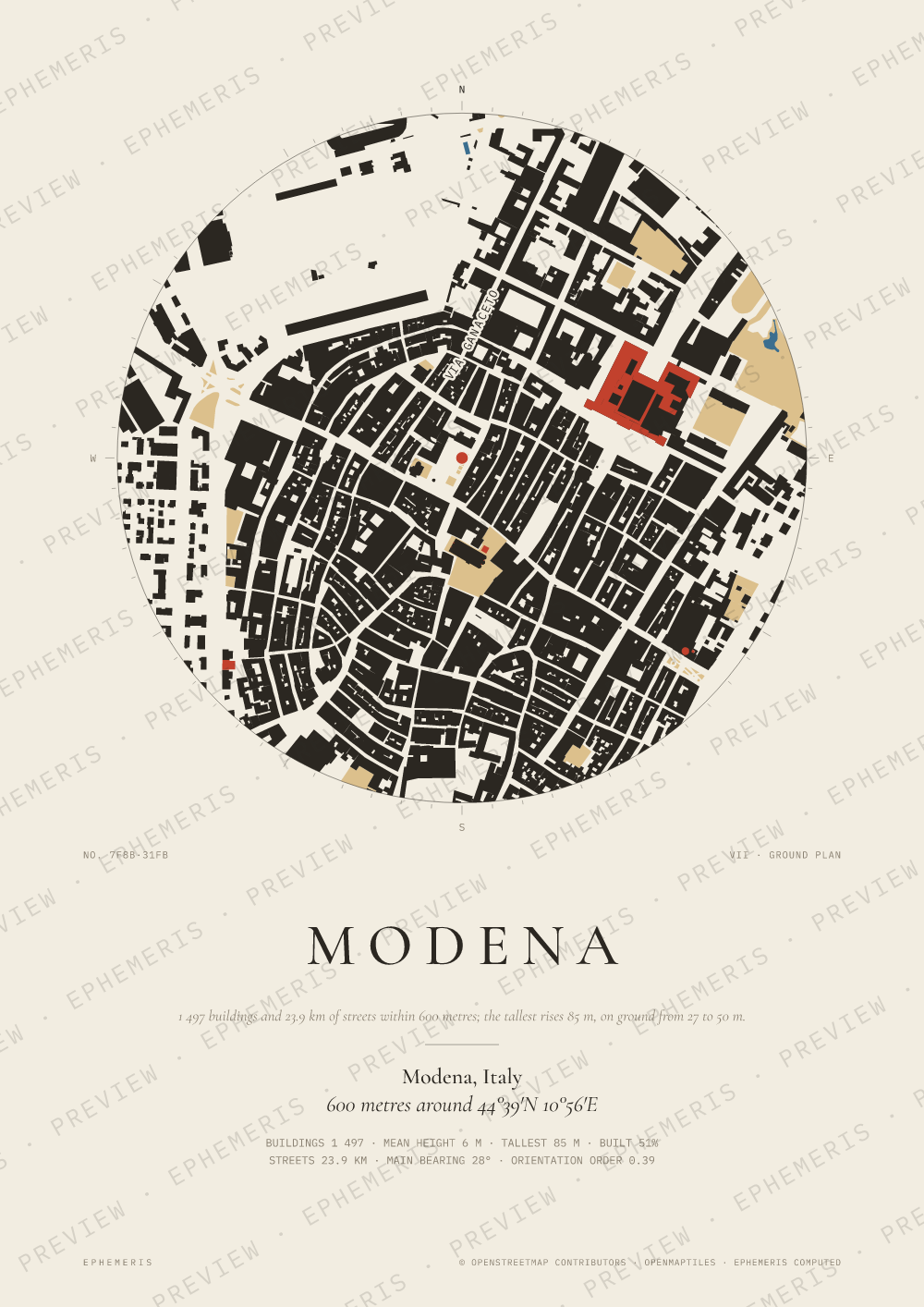 Modena map poster: the city drawn as a plan