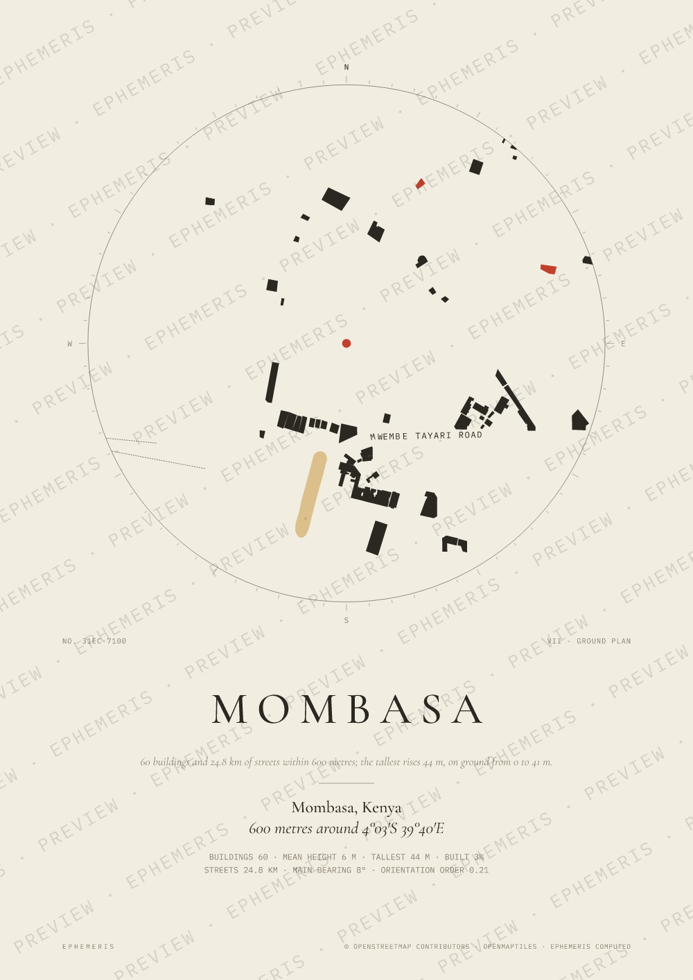 Mombasa map poster: the city drawn as a plan