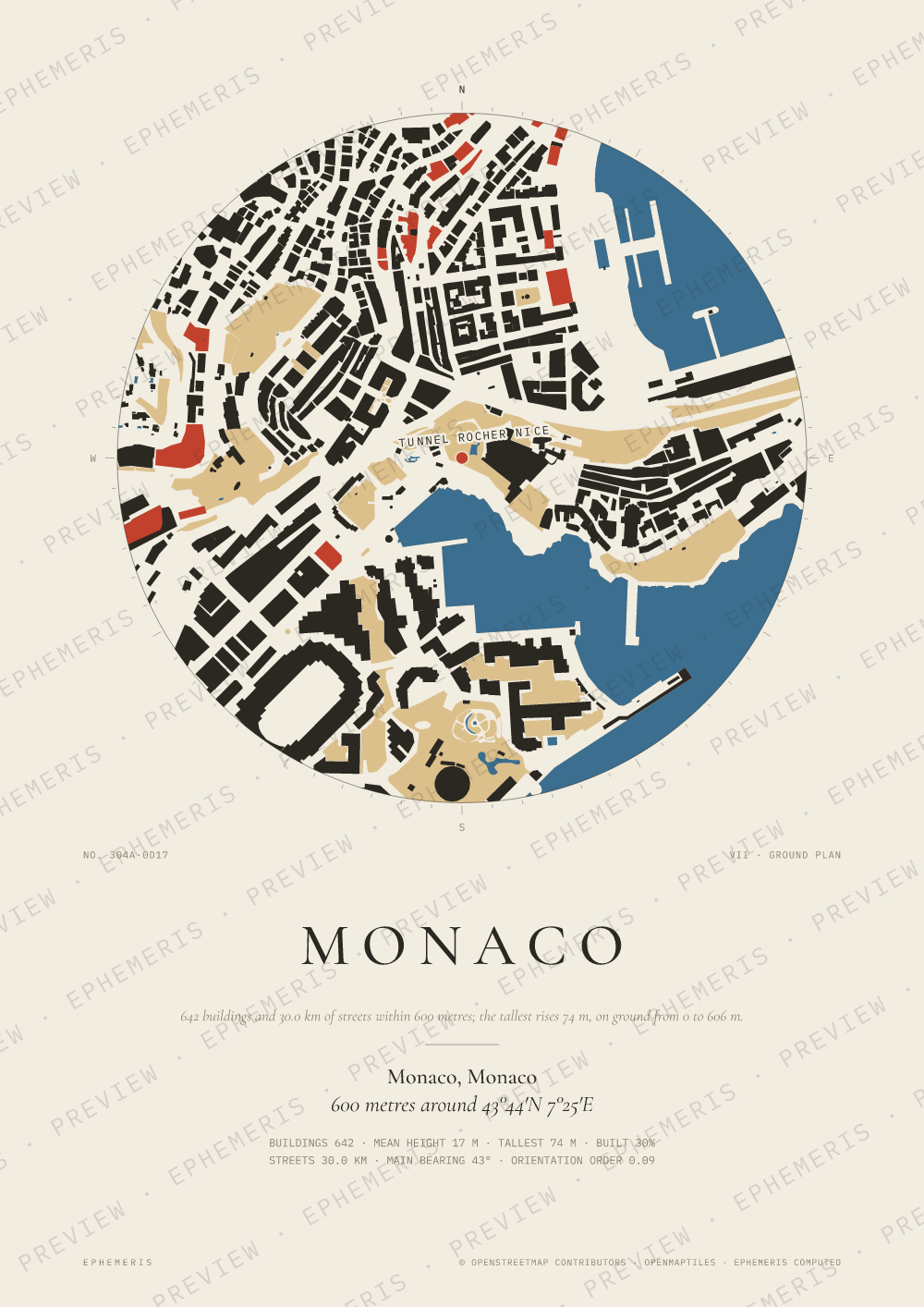 Monaco map poster: the city drawn as a plan