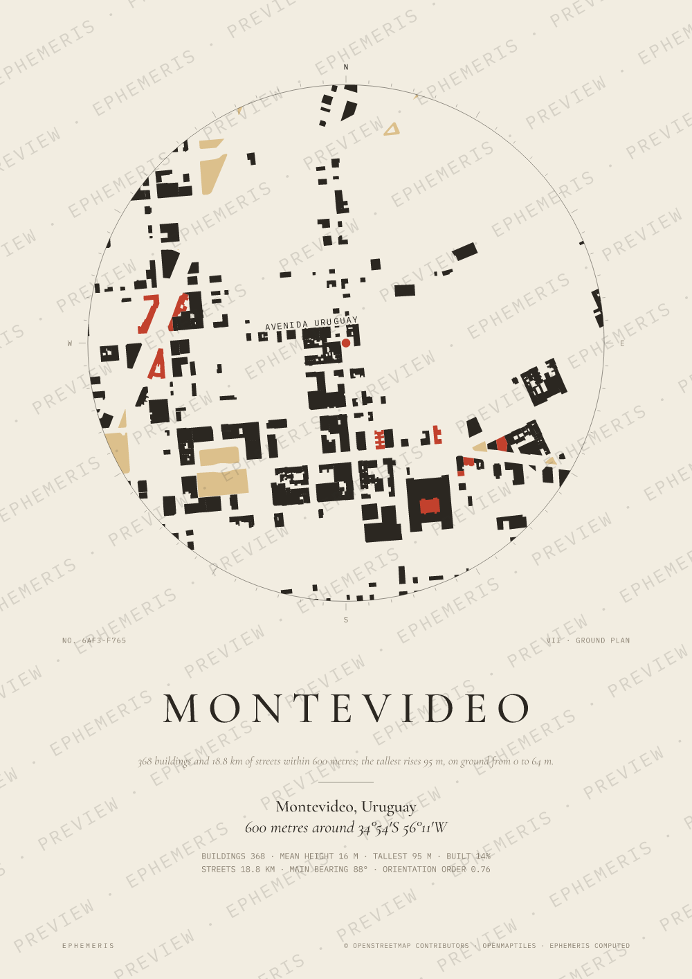 Montevideo map poster: the city drawn as a plan