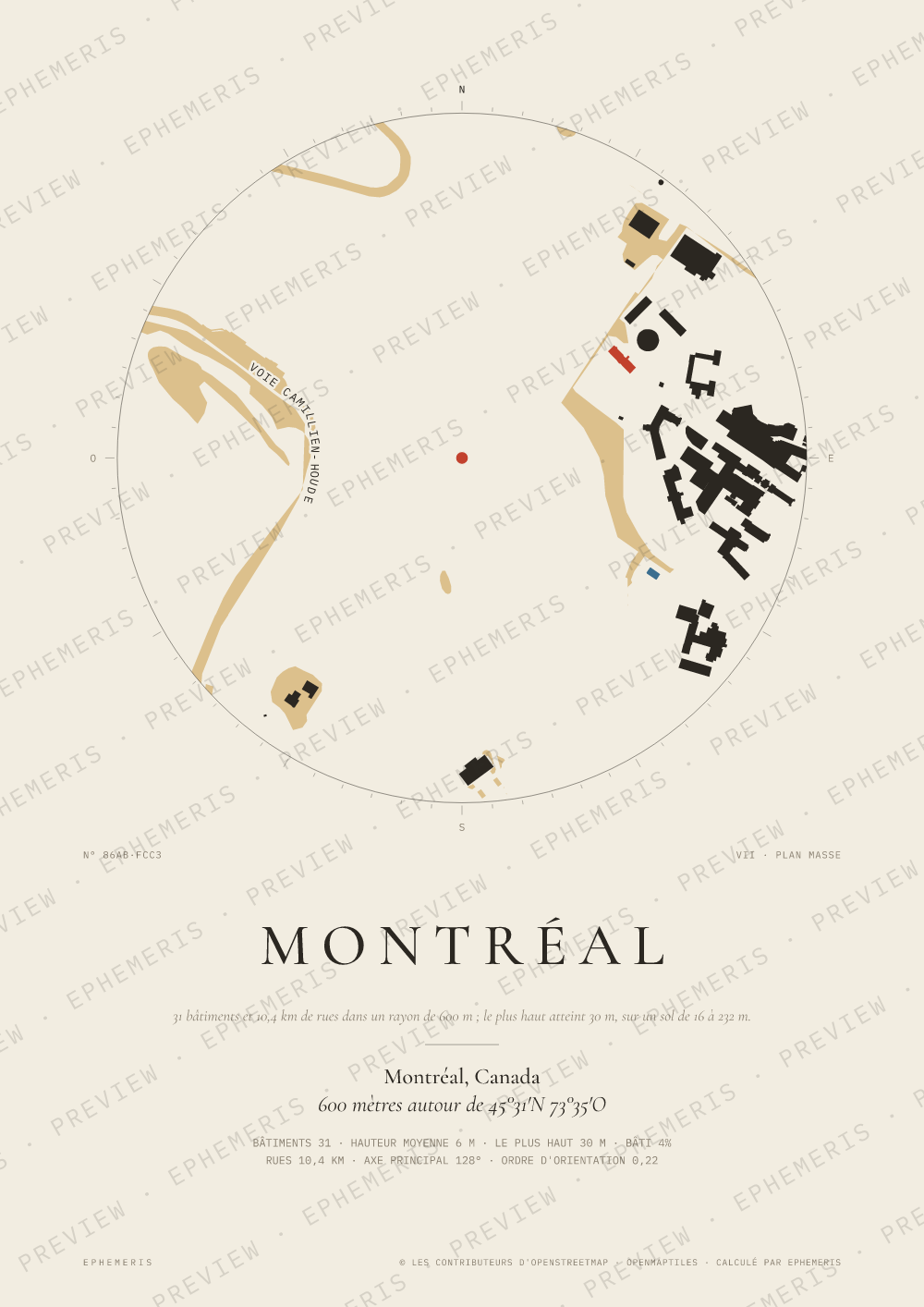 Affiche carte de Montréal : la ville dessinée en plan