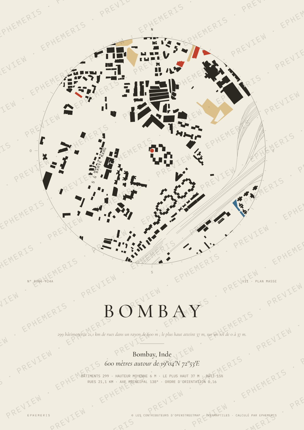 Affiche carte de Bombay : la ville dessinée en plan