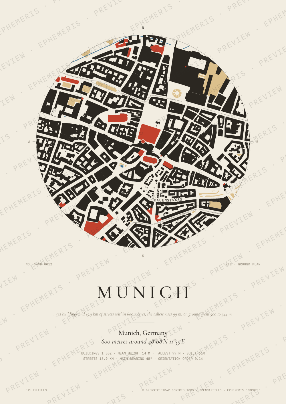 Munich map poster: the city drawn as a plan