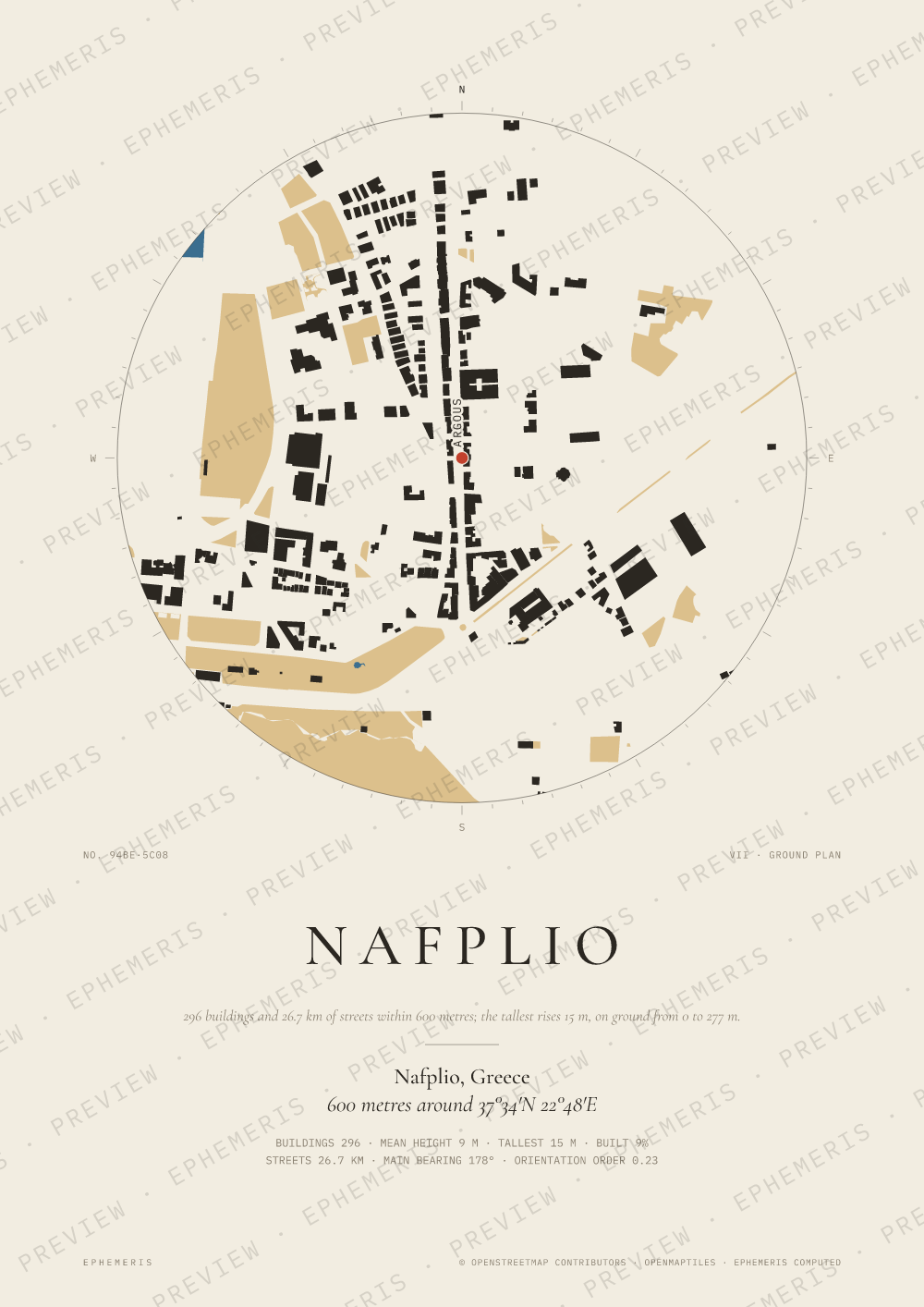 Nafplio map poster: the city drawn as a plan