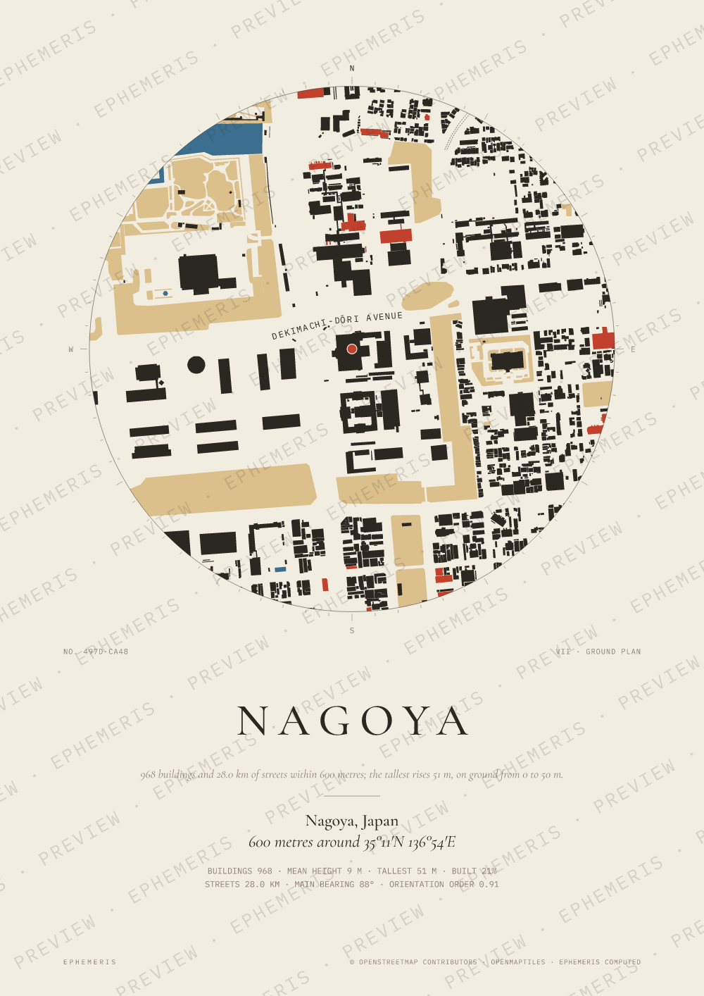 Nagoya map poster: the city drawn as a plan