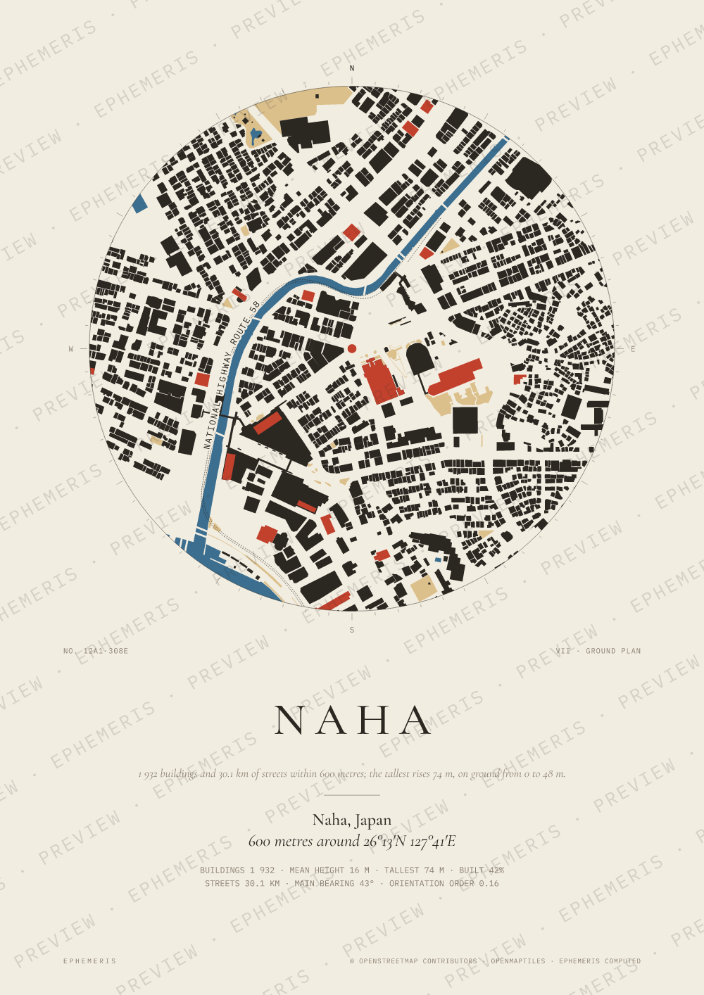 Naha map poster: the city drawn as a plan