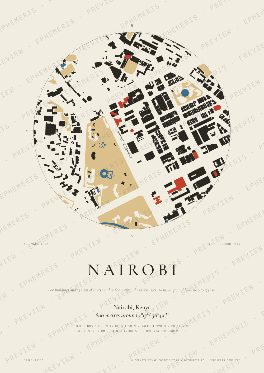 Nairobi map poster: the city drawn as a plan
