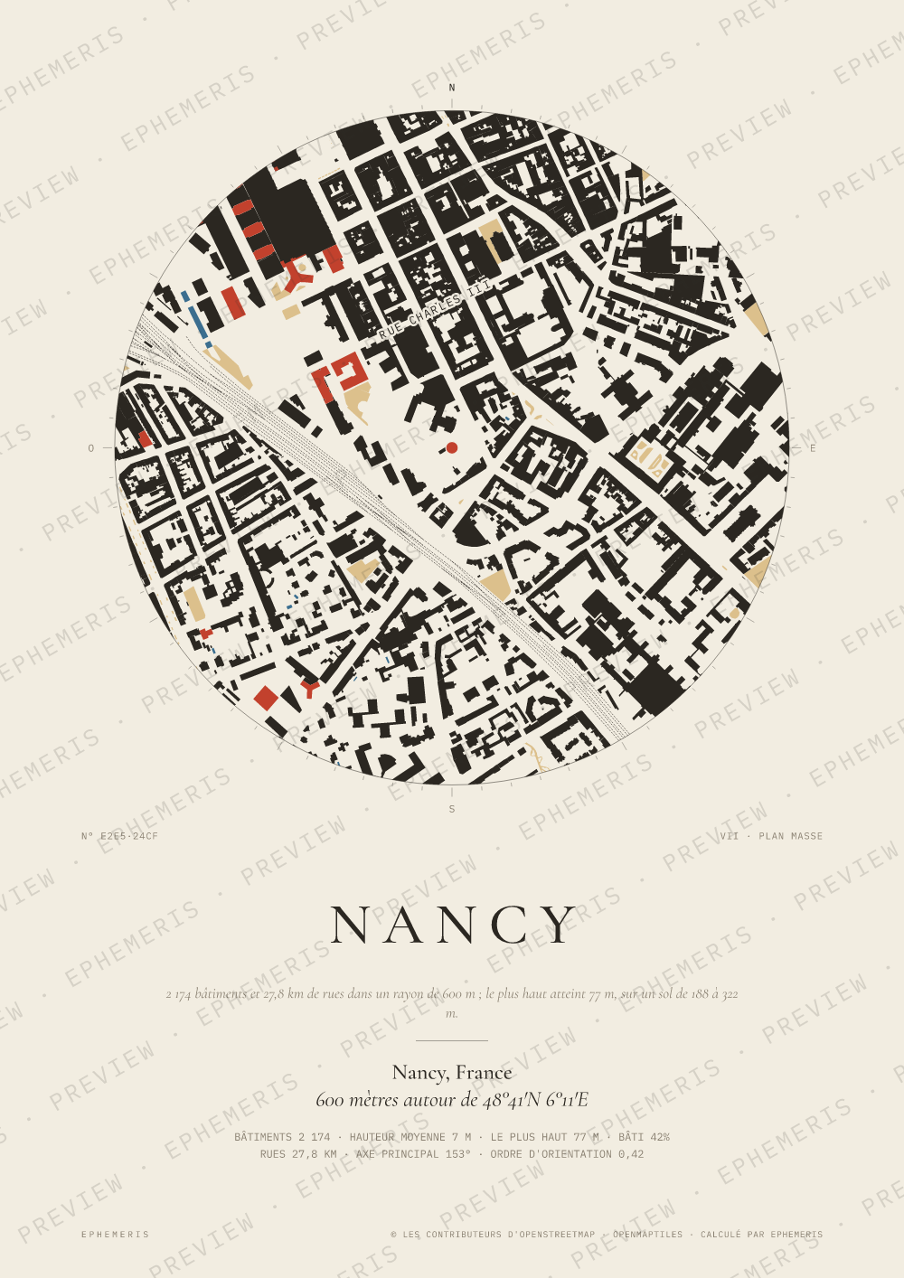 Affiche carte de Nancy : la ville dessinée en plan
