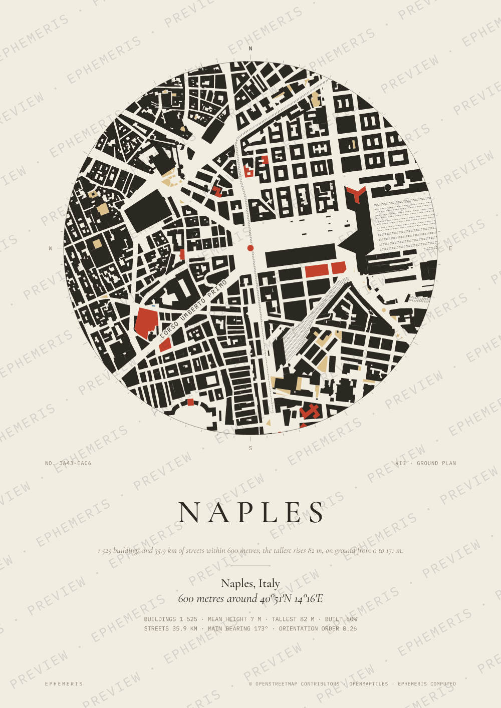 Naples map poster: the city drawn as a plan