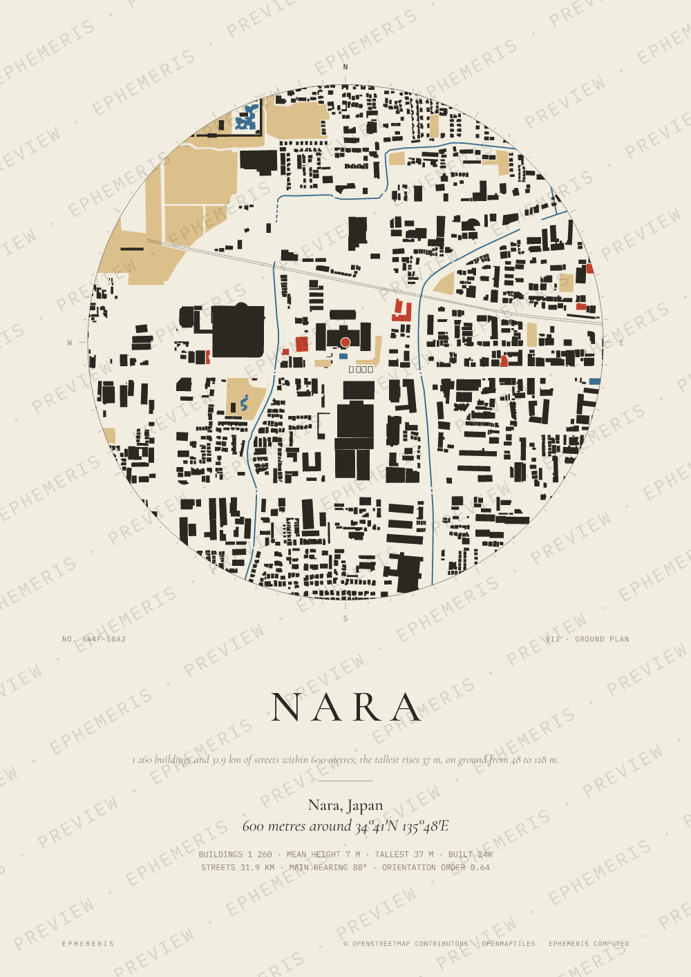 Nara map poster: the city drawn as a plan