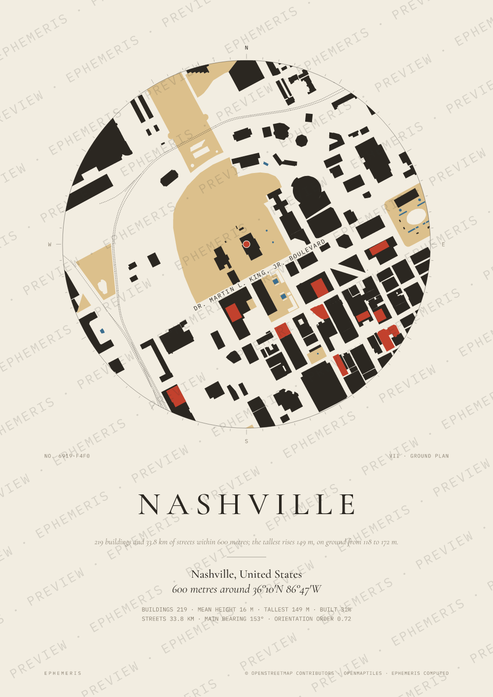Nashville map poster: the city drawn as a plan