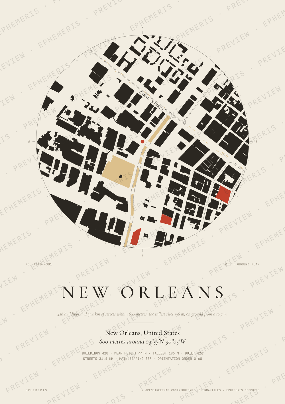 New Orleans map poster: the city drawn as a plan