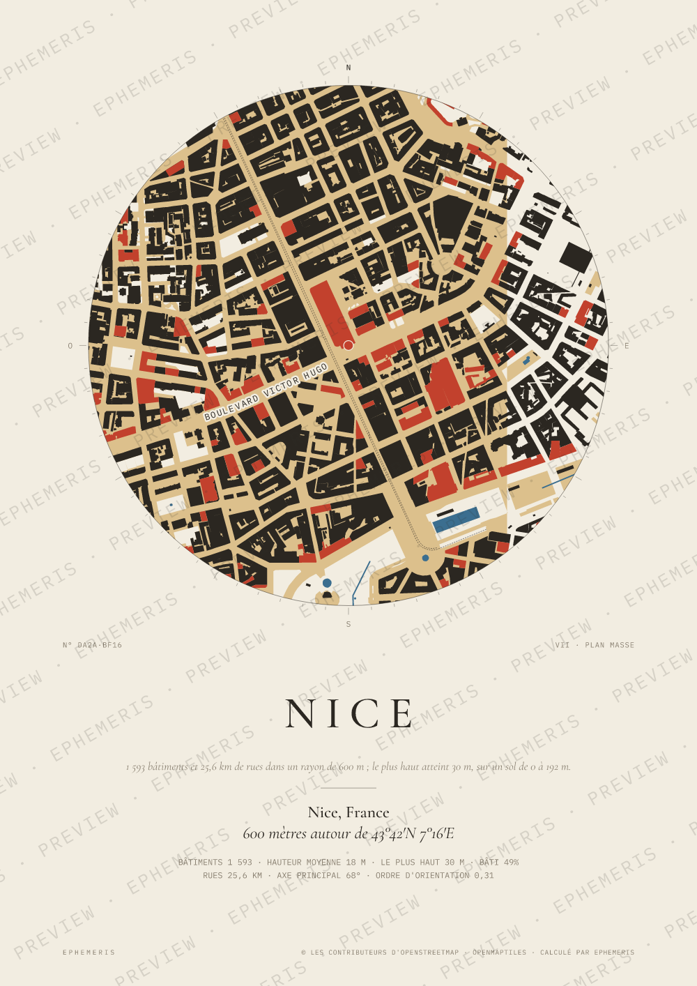 Affiche carte de Nice : la ville dessinée en plan