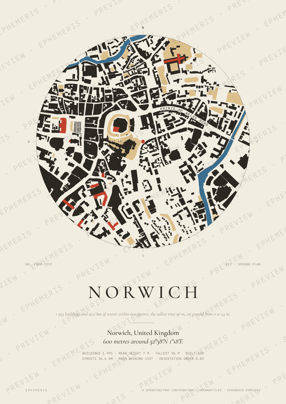 Norwich map poster: the city drawn as a plan