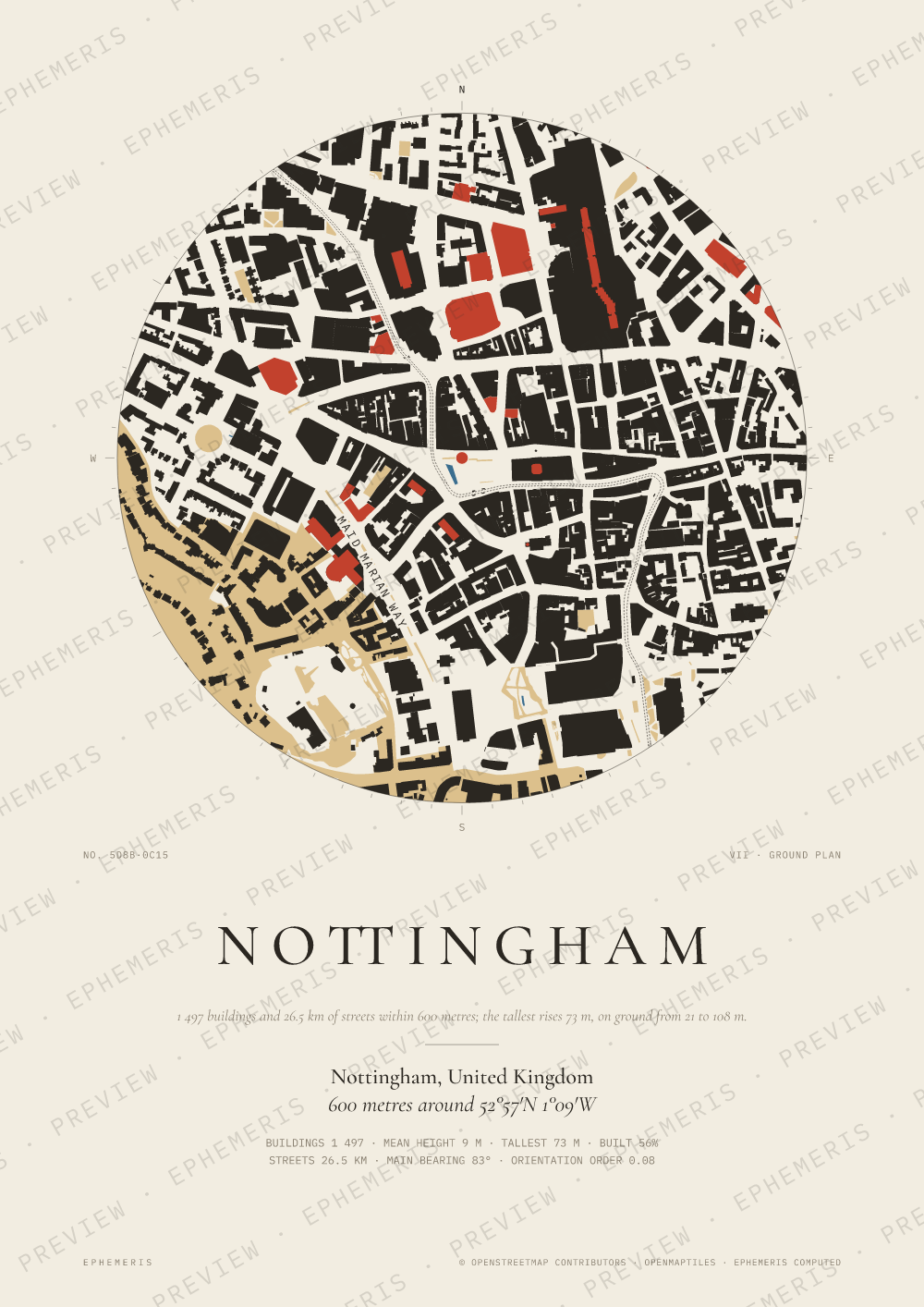 Nottingham map poster: the city drawn as a plan