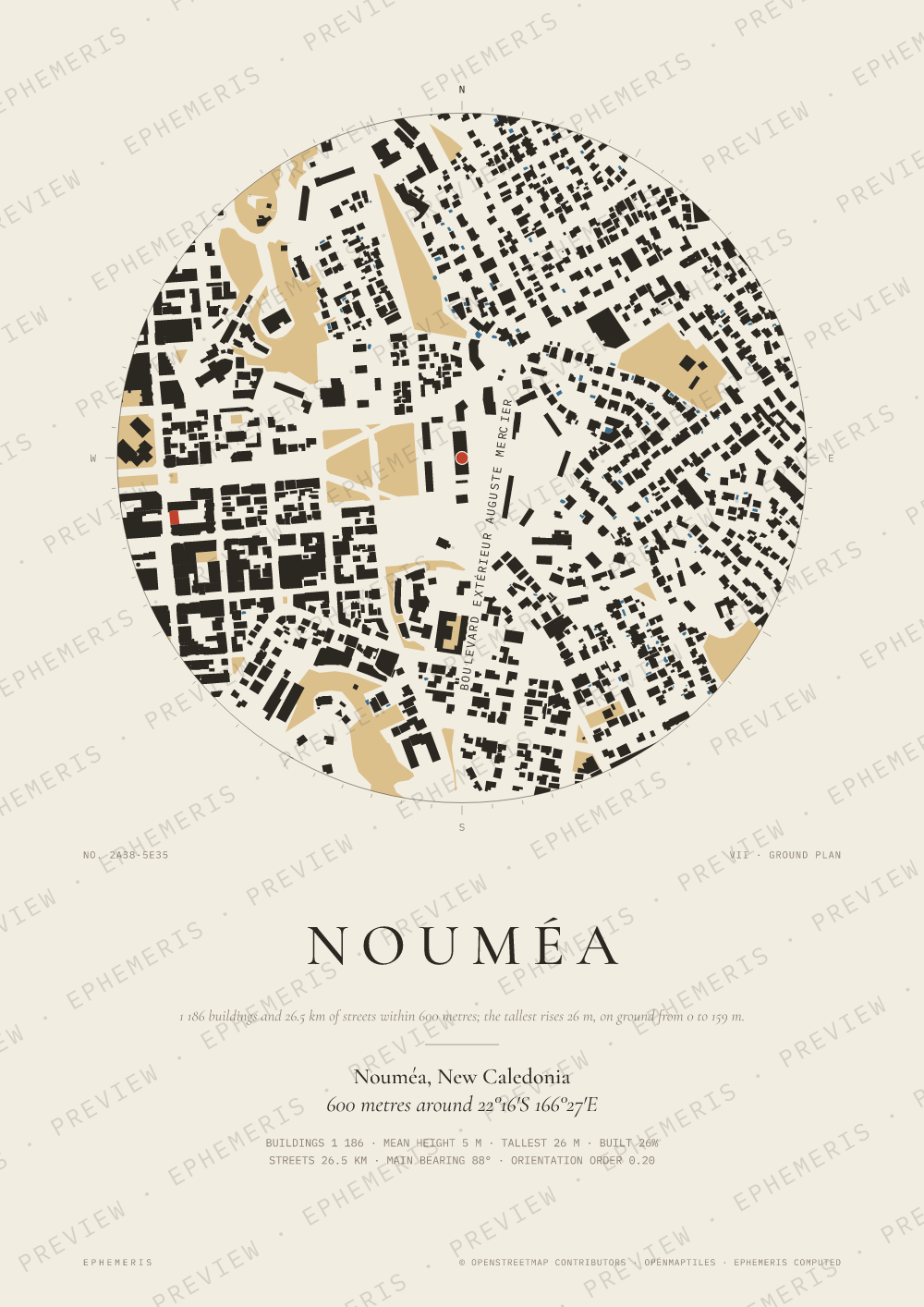 Nouméa map poster: the city drawn as a plan