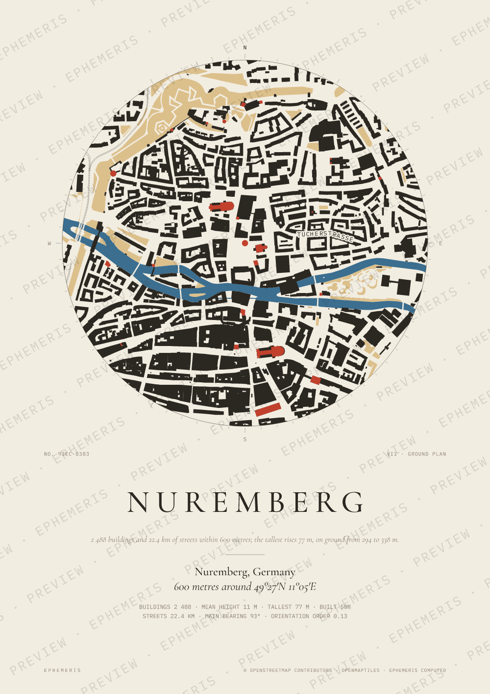 Nuremberg map poster: the city drawn as a plan