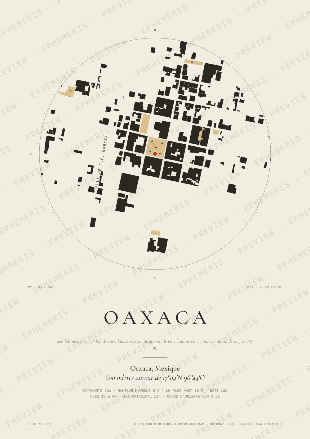 Affiche carte de Oaxaca : la ville dessinée en plan