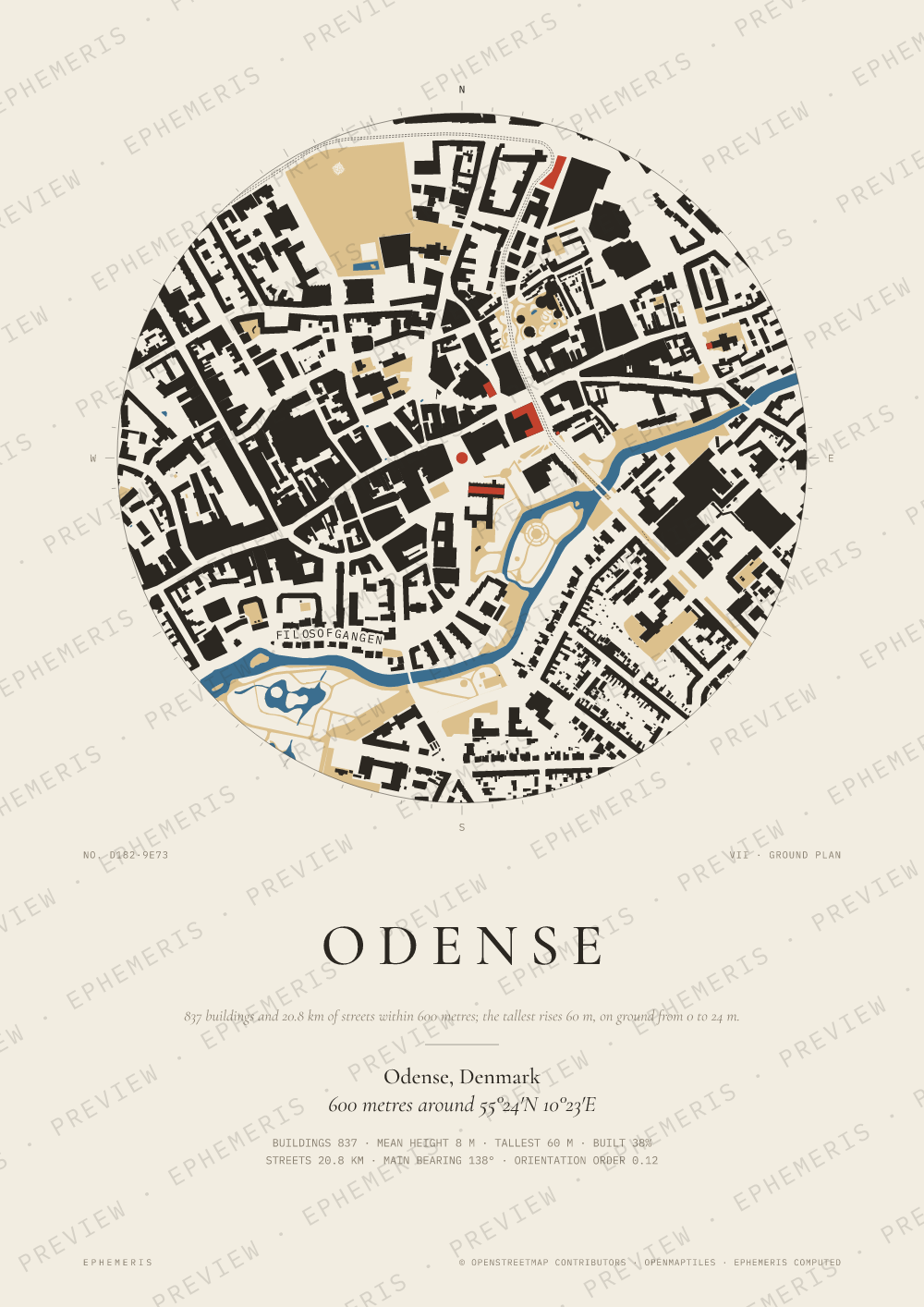Odense map poster: the city drawn as a plan