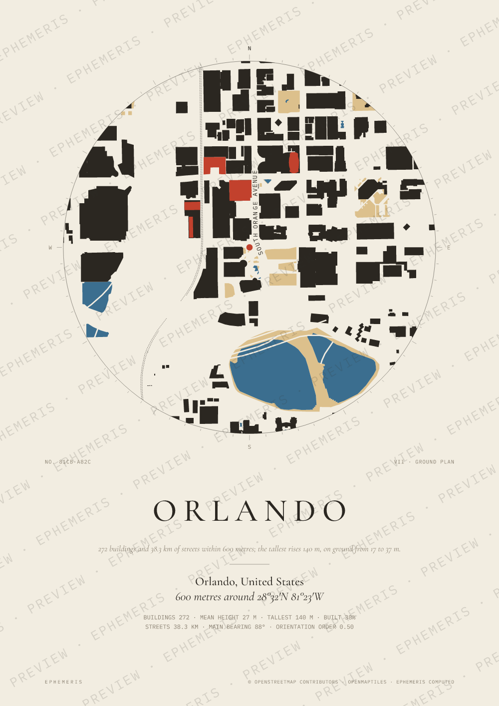 Orlando map poster: the city drawn as a plan
