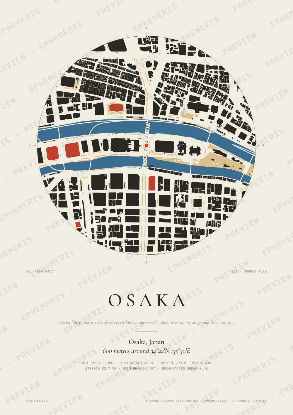 Osaka map poster: the city drawn as a plan