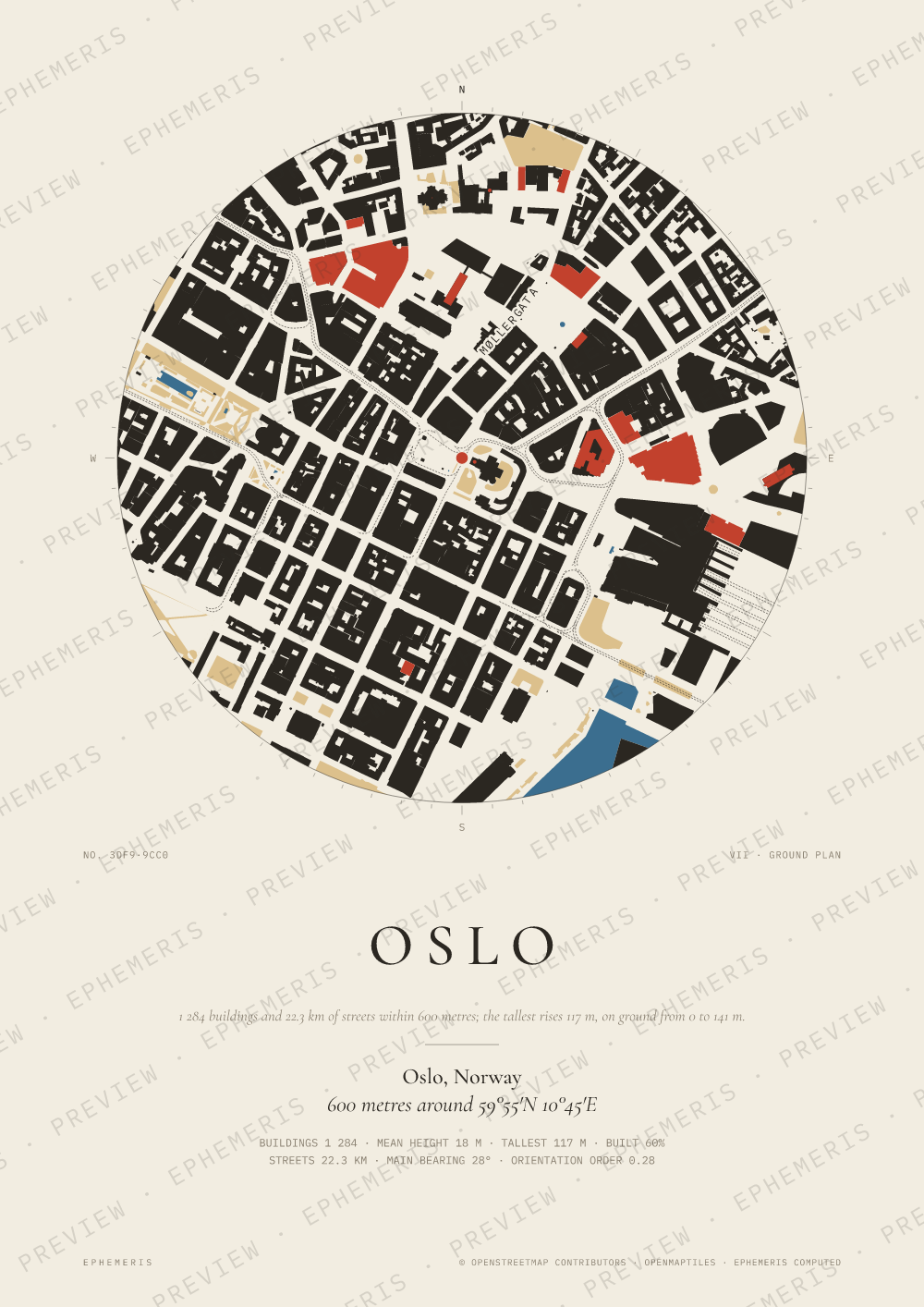 Oslo map poster: the city drawn as a plan