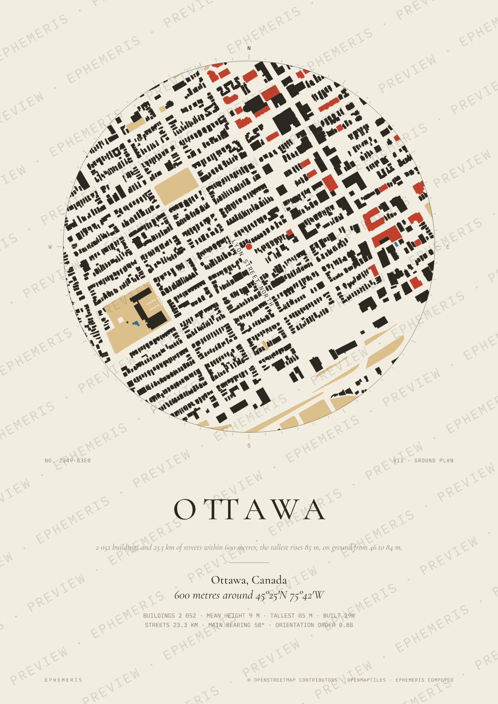 Ottawa map poster: the city drawn as a plan