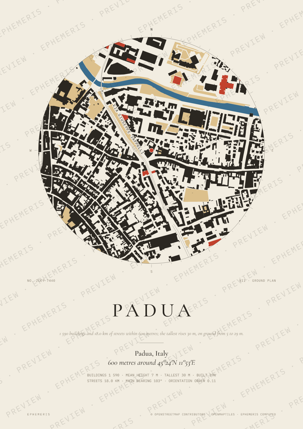 Padua map poster: the city drawn as a plan