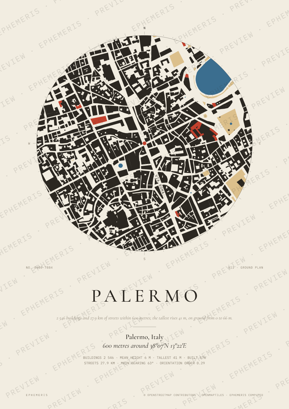 Palermo map poster: the city drawn as a plan