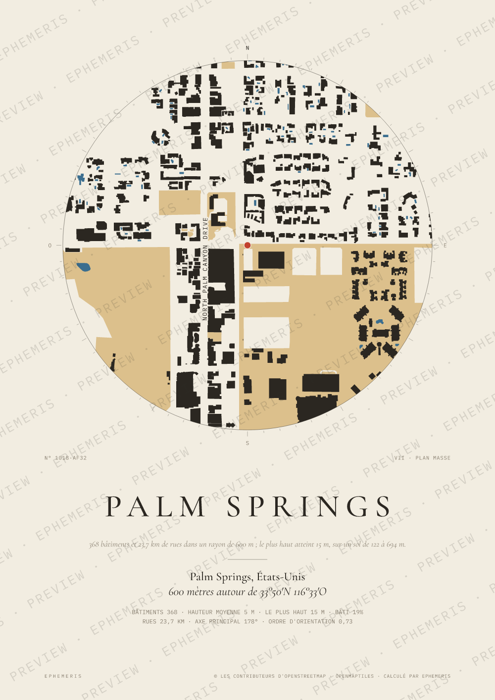 Affiche carte de Palm Springs : la ville dessinée en plan