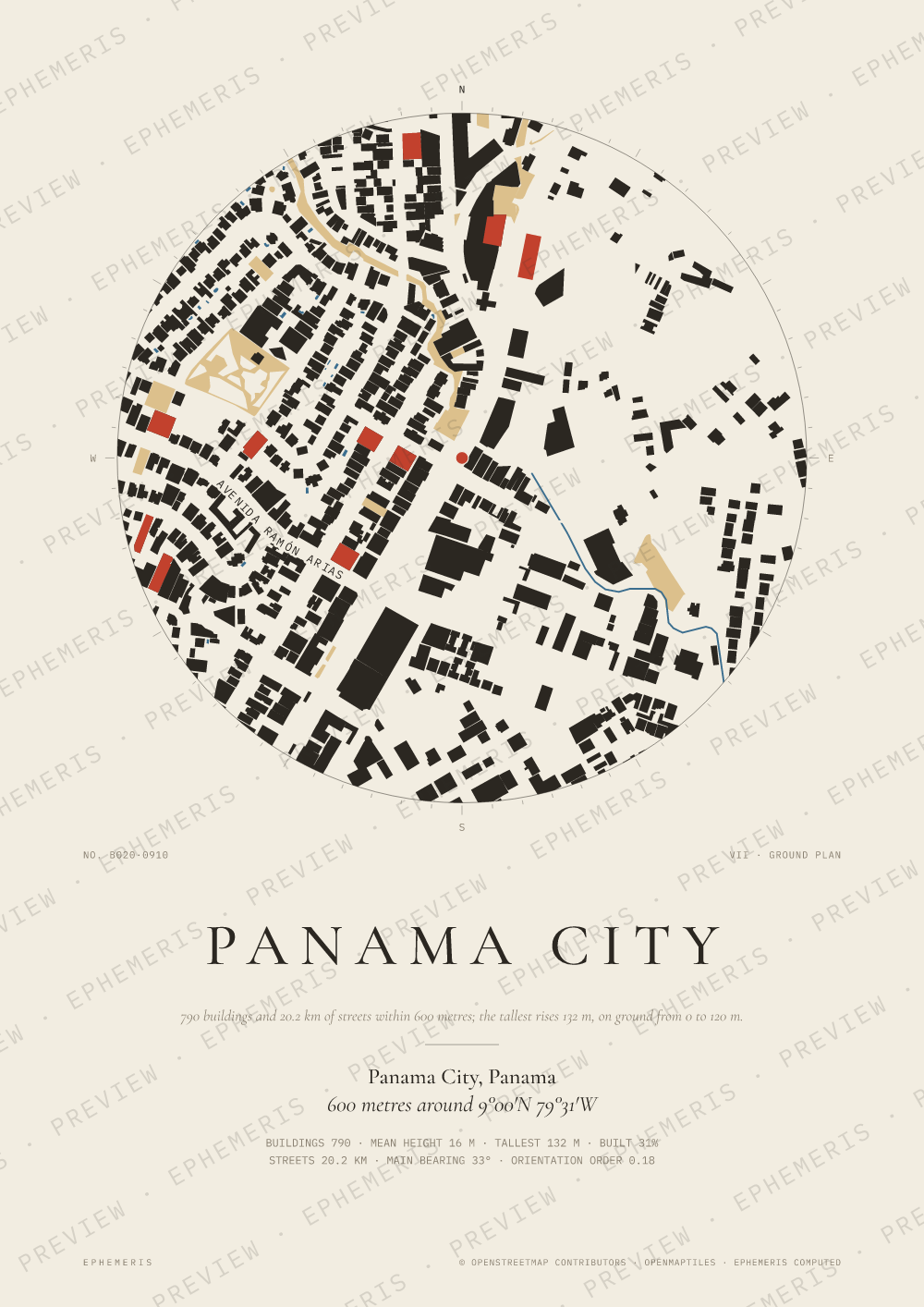 Panama City map poster: the city drawn as a plan