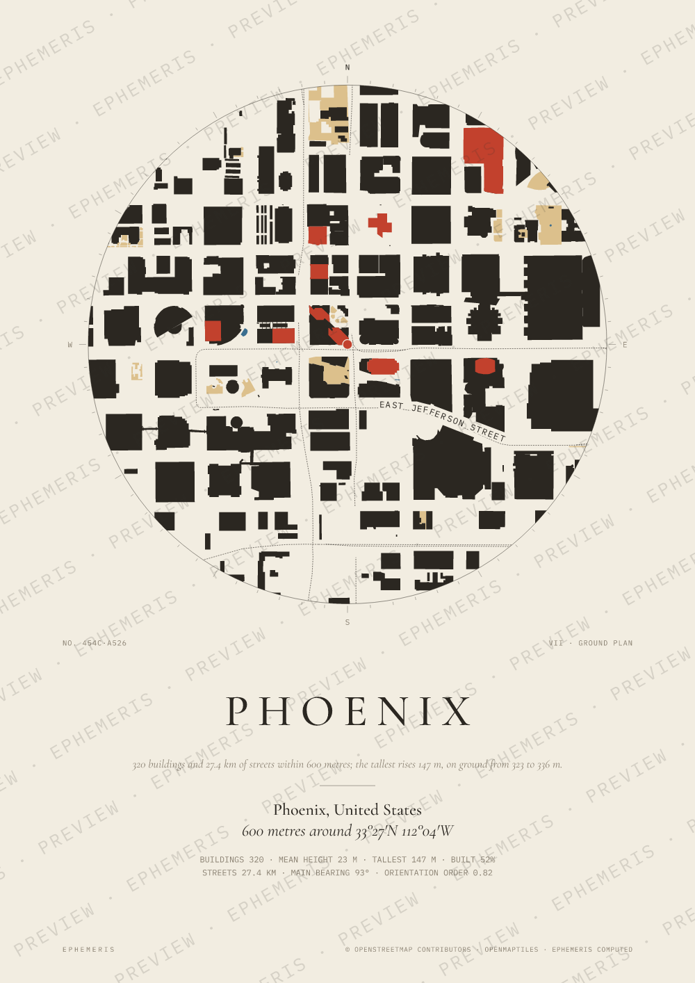 Phoenix map poster: the city drawn as a plan