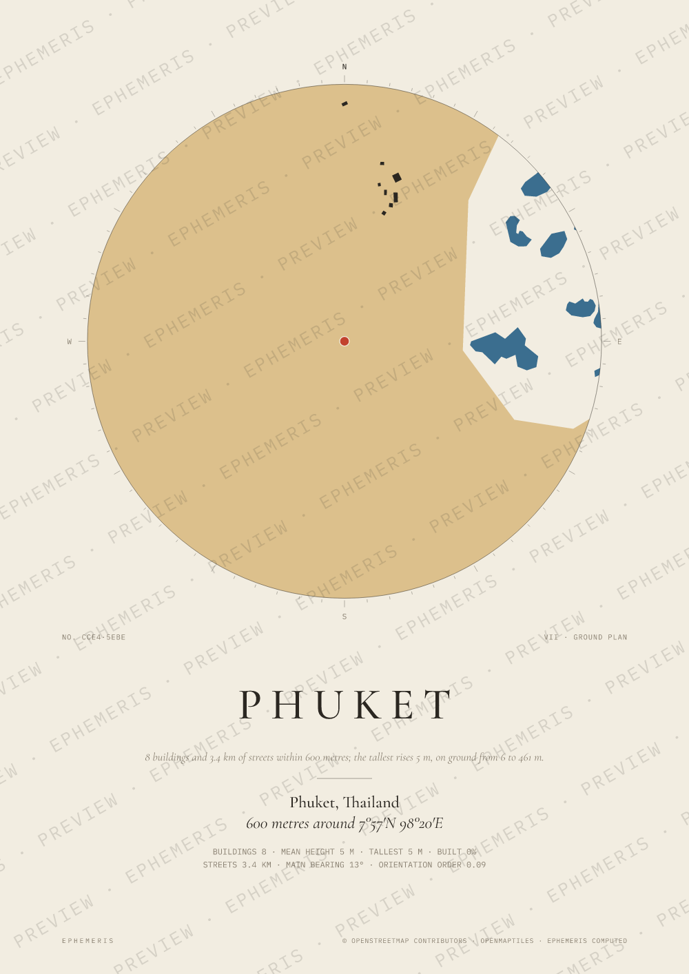 Phuket map poster: the city drawn as a plan