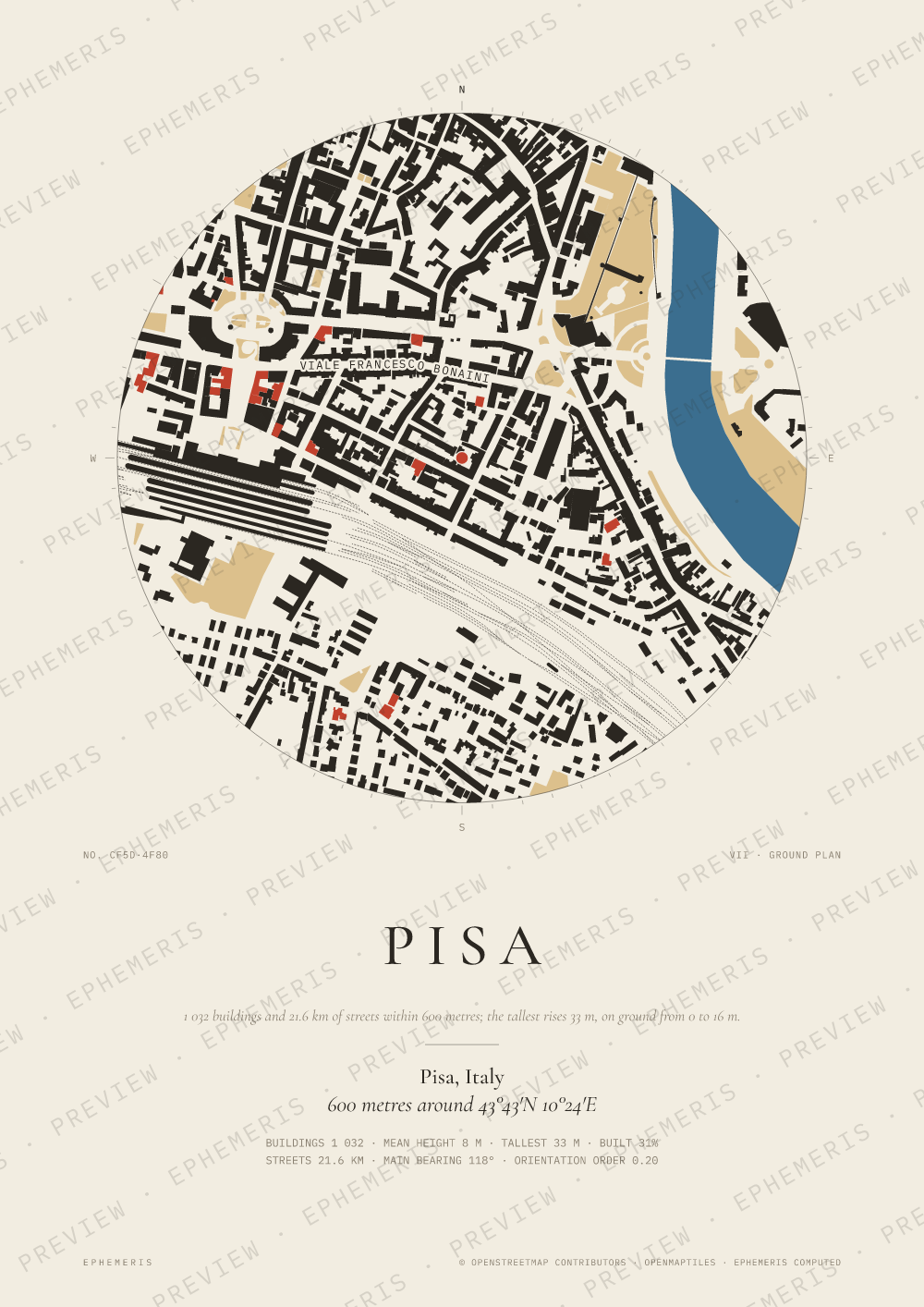 Pisa map poster: the city drawn as a plan