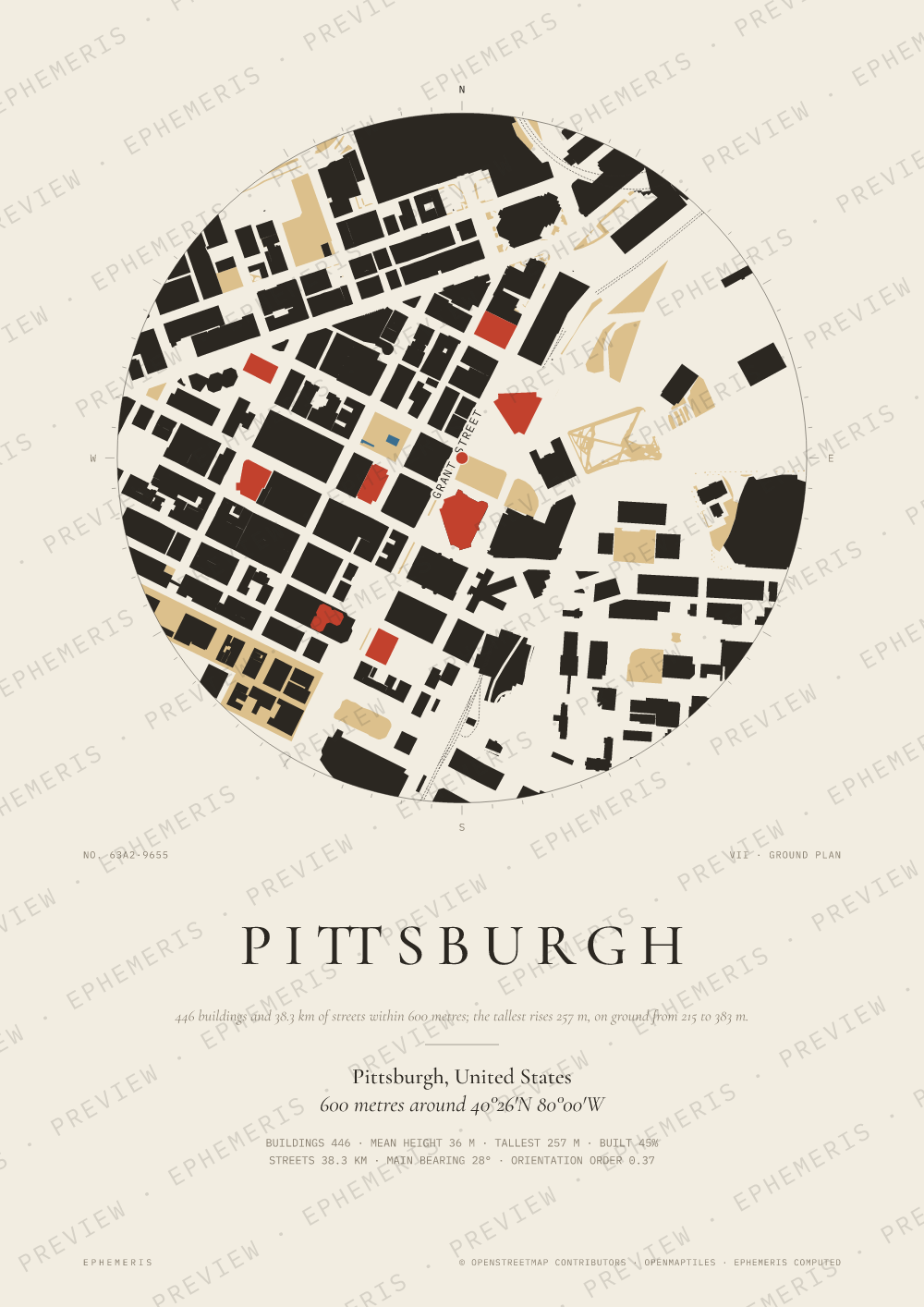Pittsburgh map poster: the city drawn as a plan