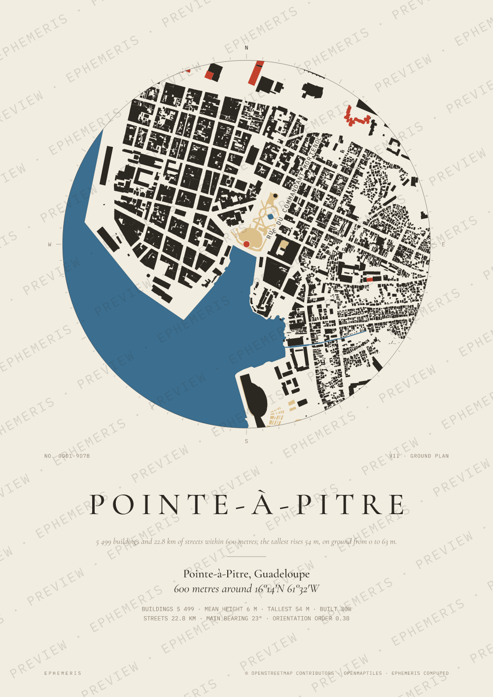 Pointe-à-Pitre map poster: the city drawn as a plan