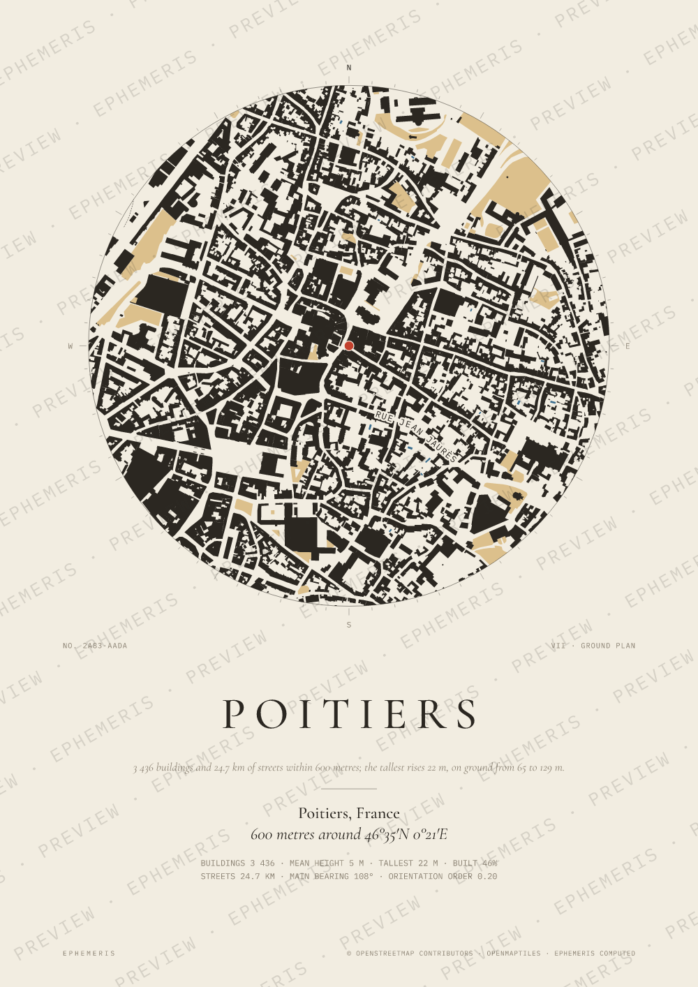 Poitiers map poster: the city drawn as a plan