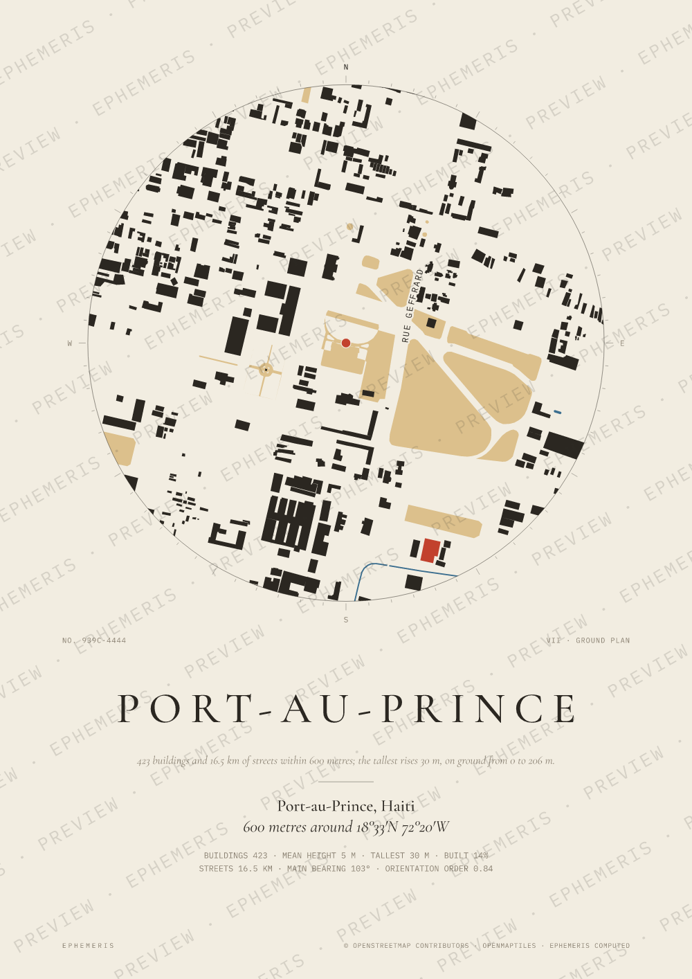 Port-au-Prince map poster: the city drawn as a plan