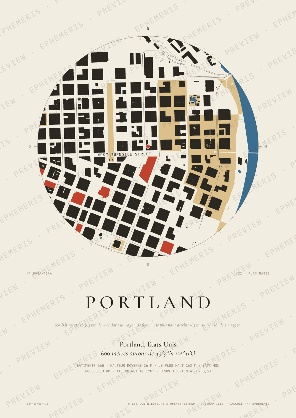 Affiche carte de Portland : la ville dessinée en plan