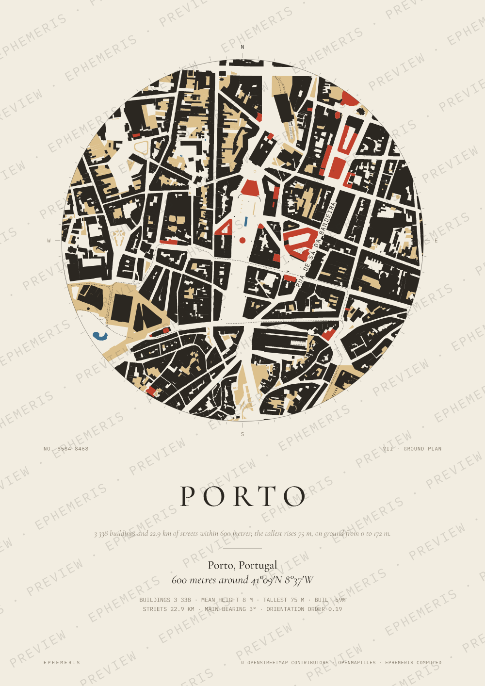 Porto map poster: the city drawn as a plan