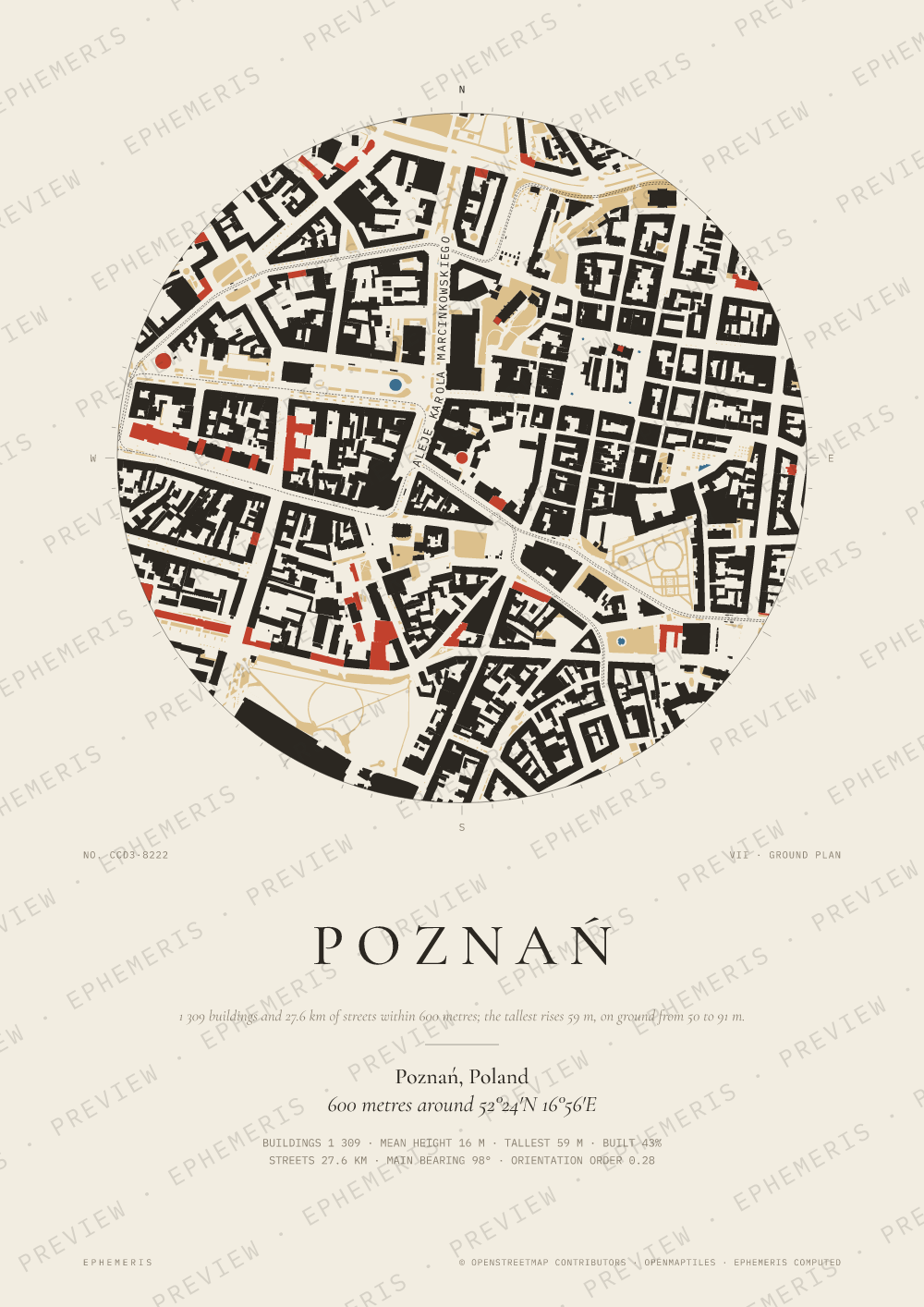 Poznań map poster: the city drawn as a plan