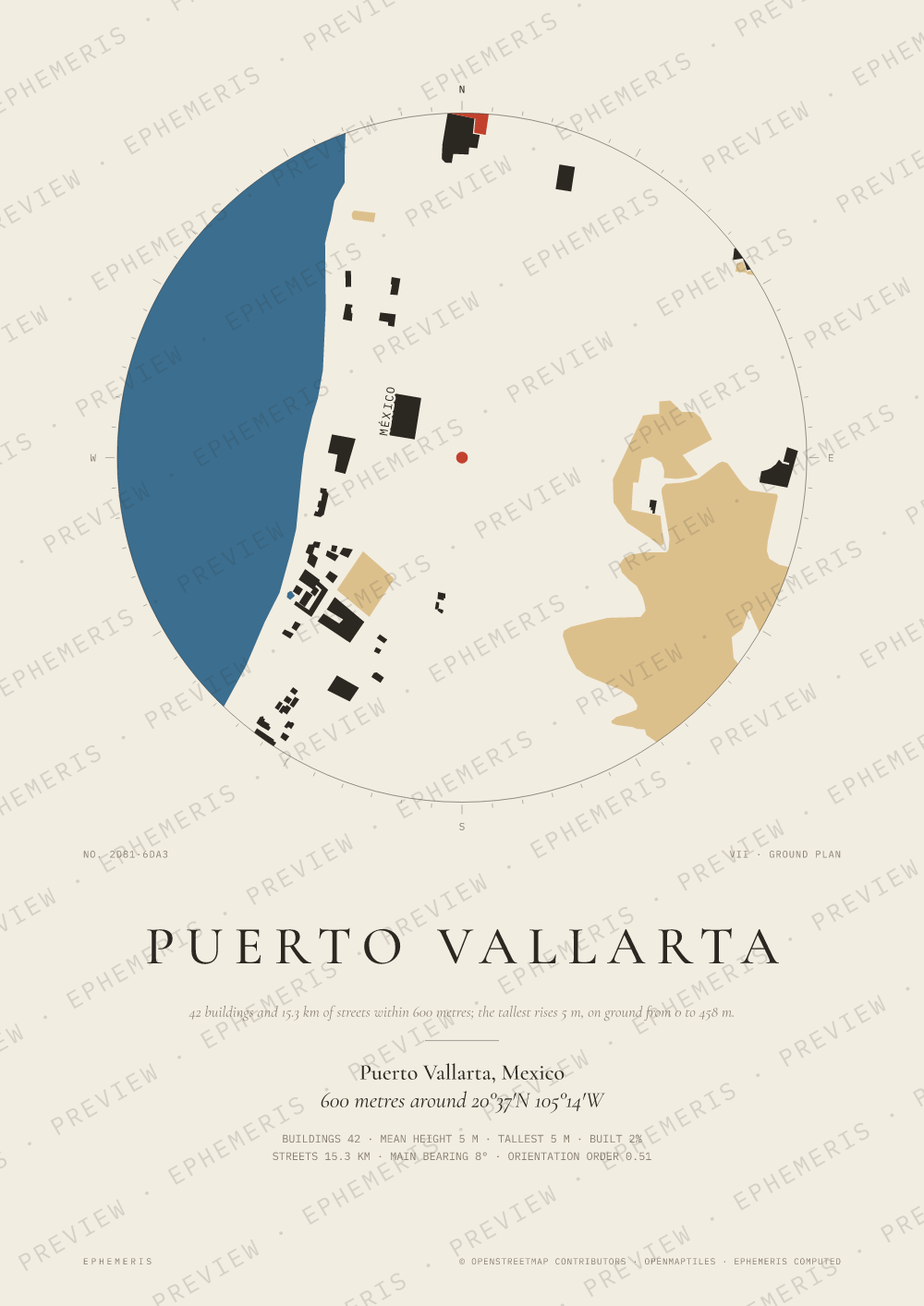 Puerto Vallarta map poster: the city drawn as a plan