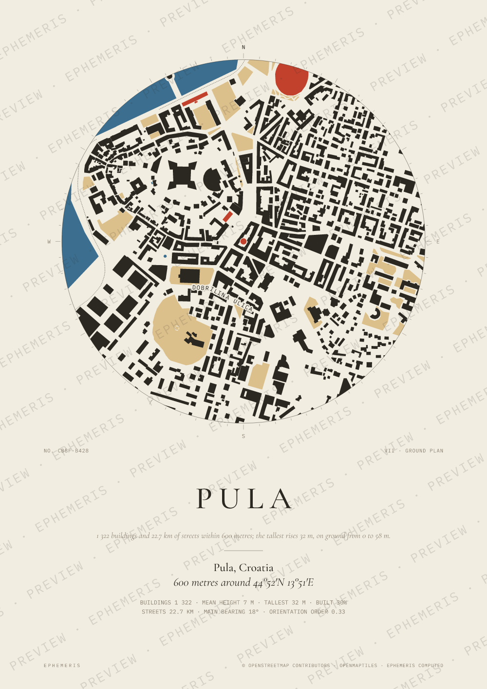 Pula map poster: the city drawn as a plan